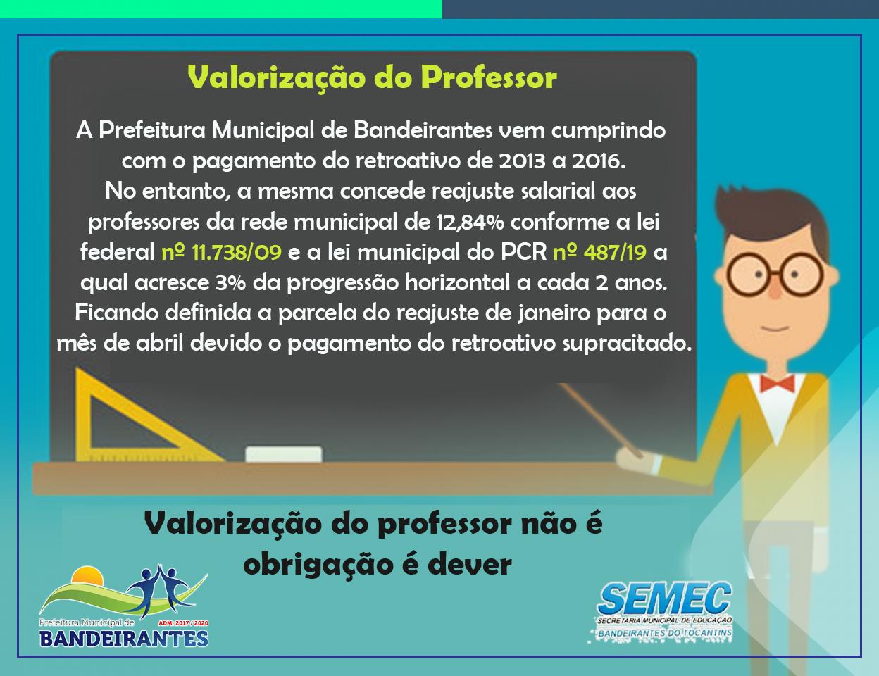 Prefeitura reajusta salários dos professores em 12,84%