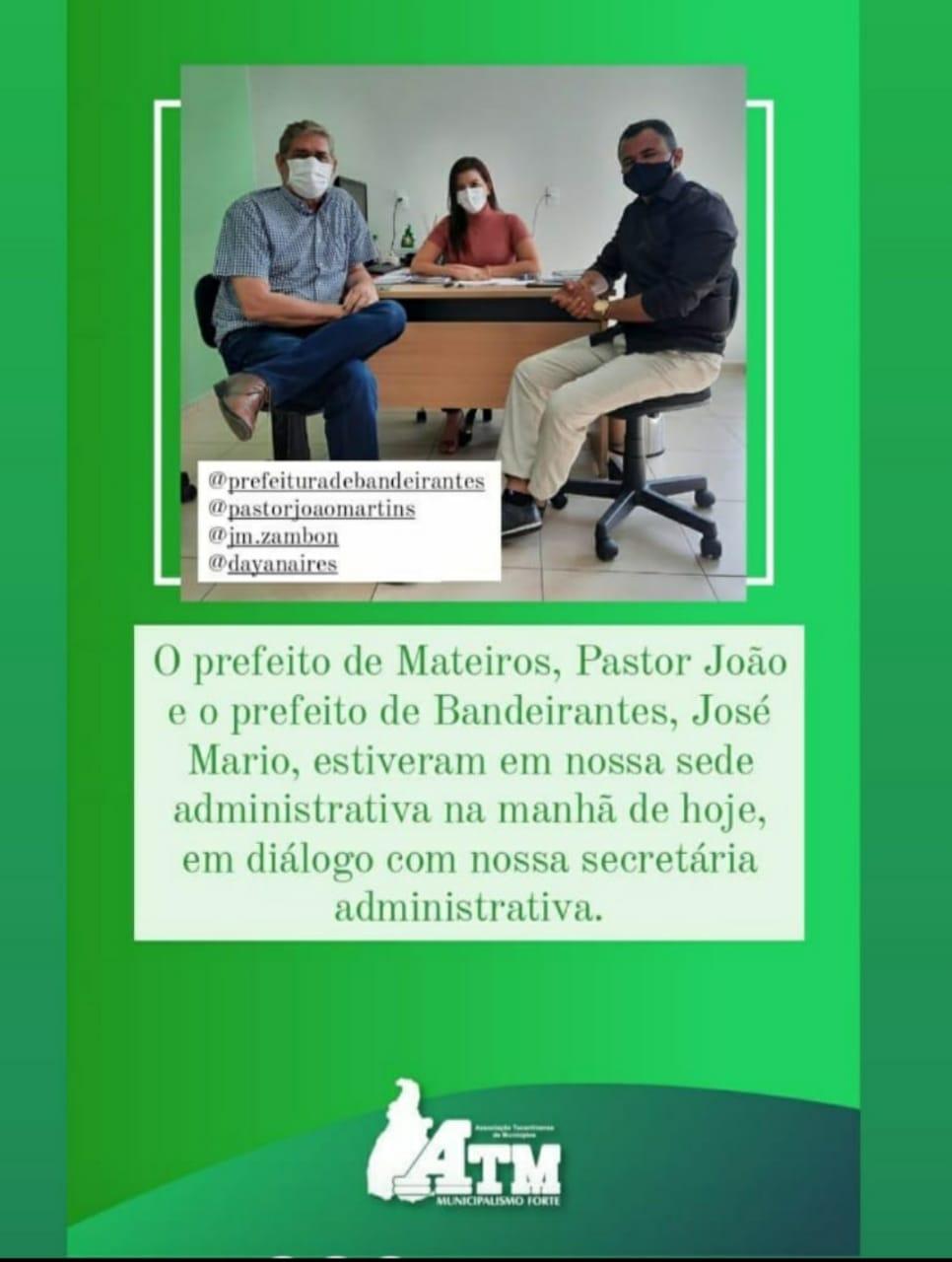 Prefeito de Bandeirantes visita a Sede Administrativa da ATM em Palmas